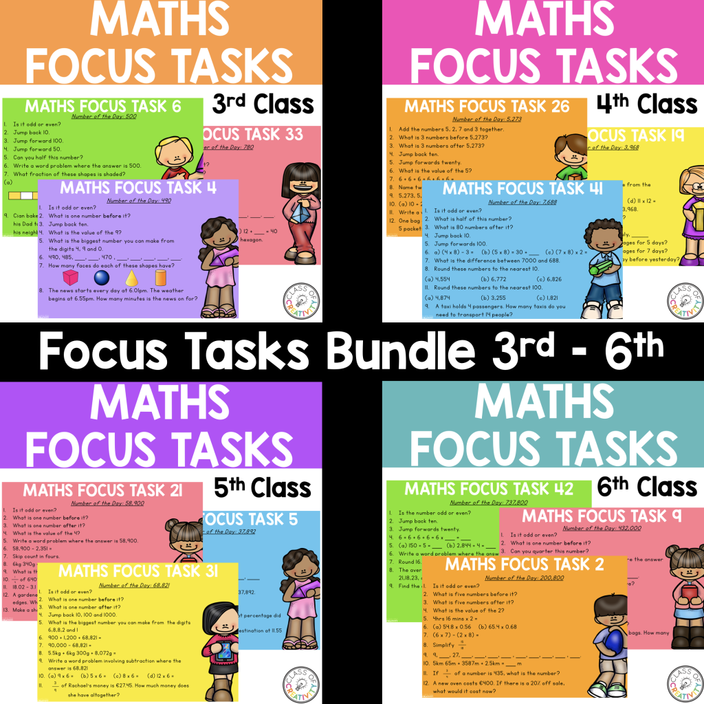 Bundle: 60 MATHS FOCUS TASKS for 3rd,4th,5th and 6th