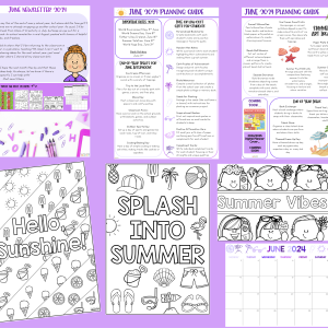 June Planning Guide, Summer Colouring Sheets + June Calendar Grid + Alternative HW Grid + Vocab Game