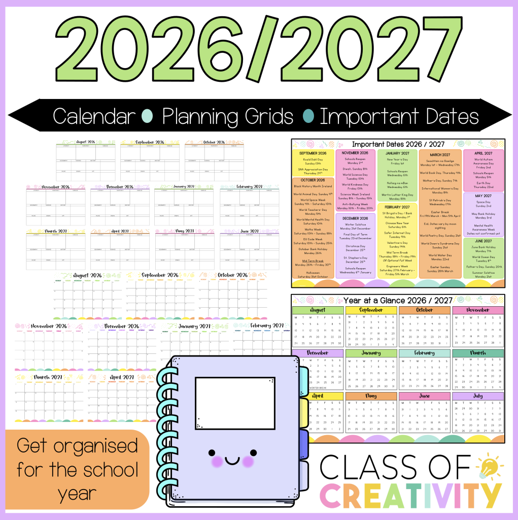 2026/2027 Teacher Calendar, Planning Grids & Important Dates