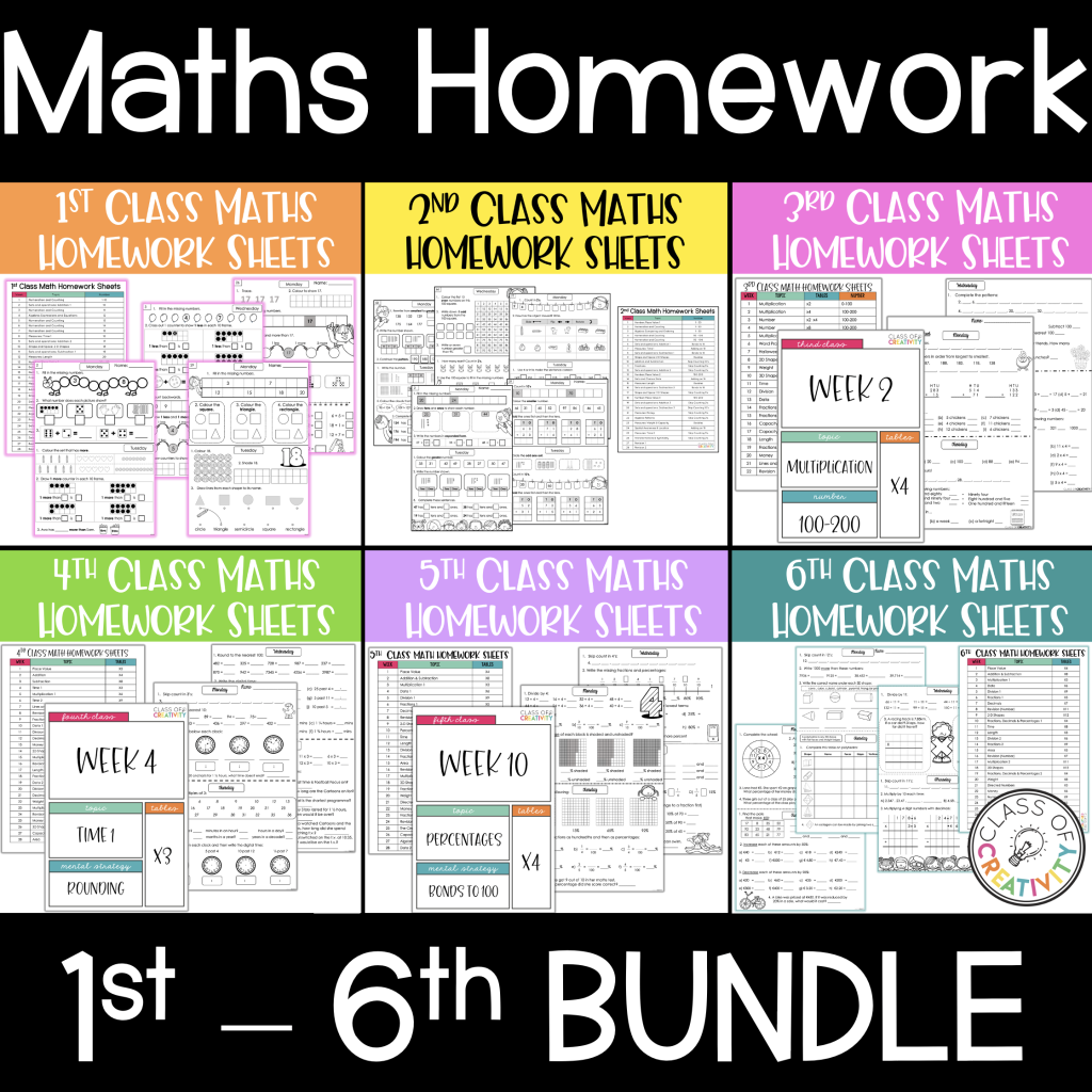 Maths Homework Sheets Bundle | 1st–6th Class